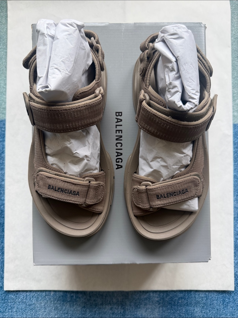Balenciaga Taupe Adjustable Velcro Sport Sandals
